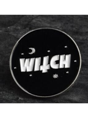 Round Black Witch Pin Brooch